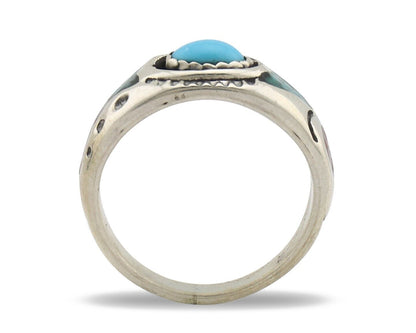 Navajo Handmade Ring 925 Silver Blue Turquoise & Coral Native American Artist