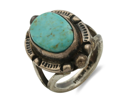 Navajo Ring .925 Silver Blue Turquoise Artist Signed Gecko C.1980's