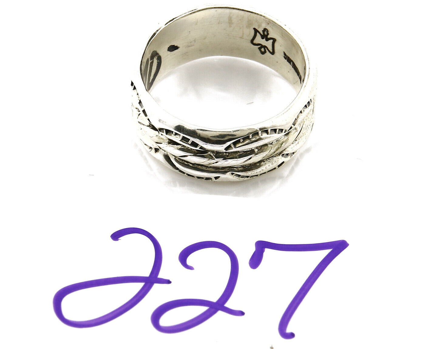 Navajo Ring .925 Silver Handmade Hand Stamped 3 Row Rope Band C.1980's Size 10