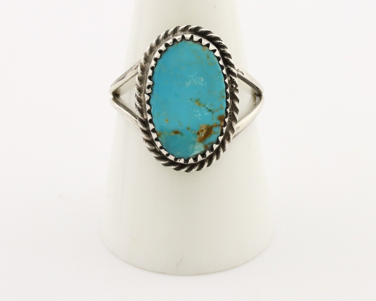 Navajo Handmade Ring 925 Silver Kingman Turquoise Artist Signed MC C.80's