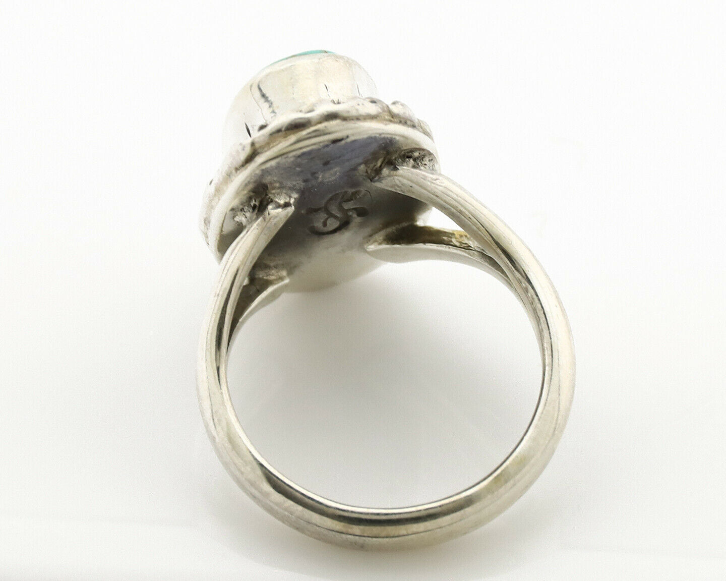Navajo Ring .925 Silver Natural Mined Turquoise Artist Signed Gecko C.80's