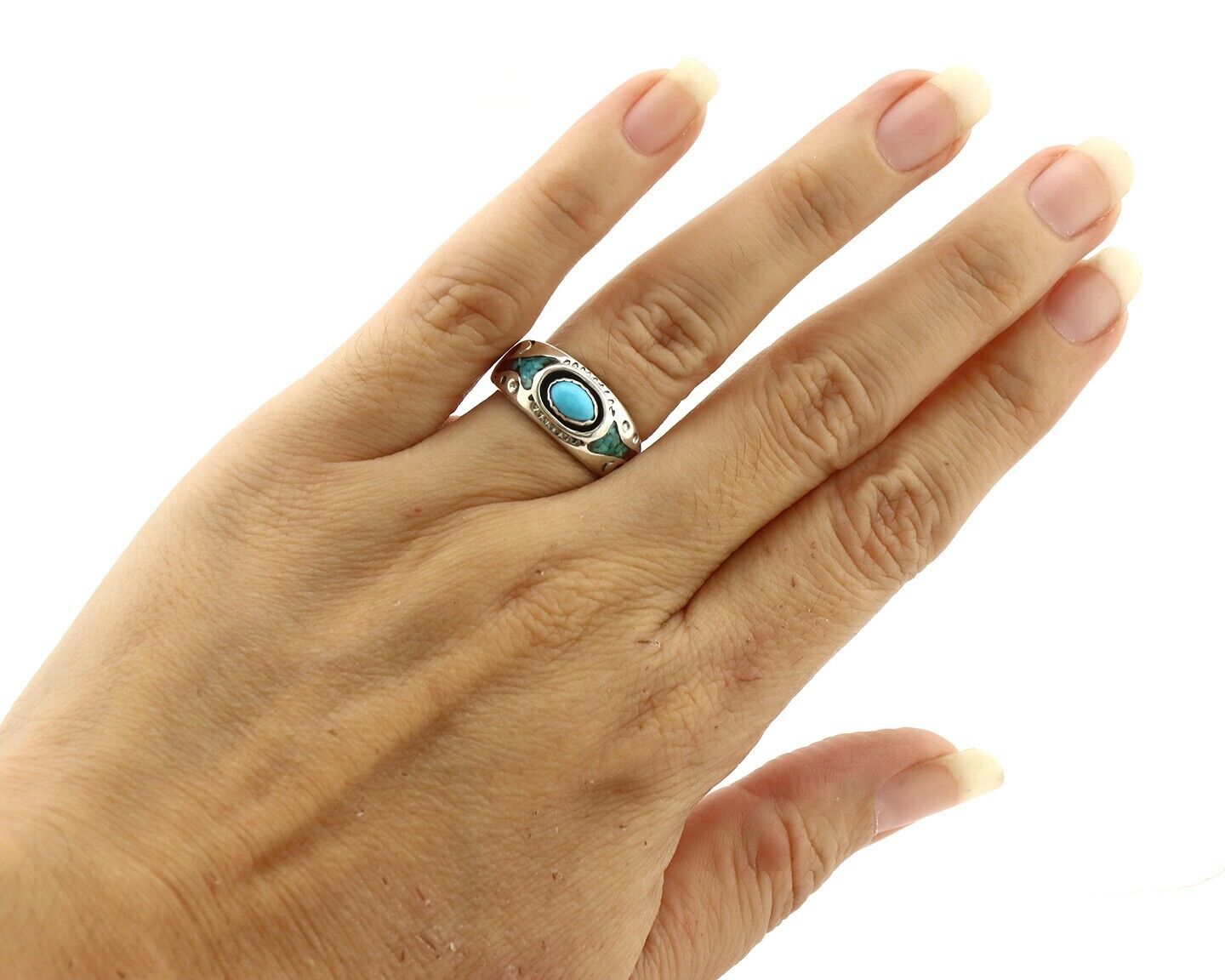 Navajo Handmade Ring 925 Silver Blue Turquoise & Coral Native American C.80's