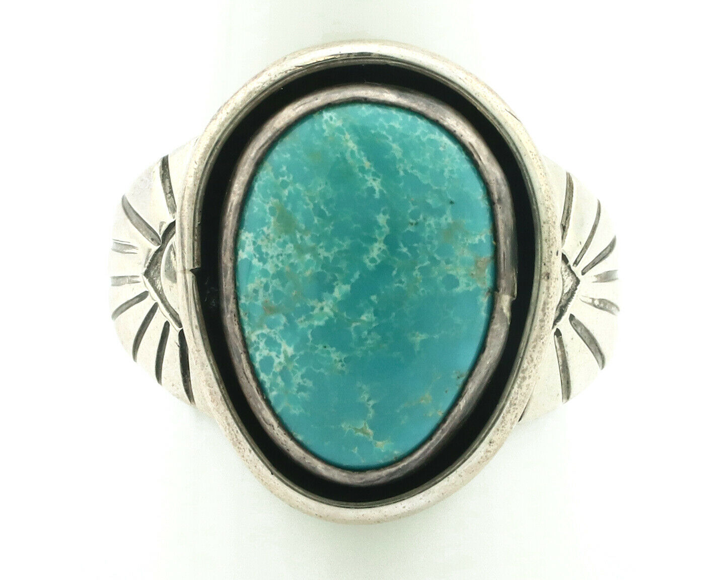 Navajo Ring .925 Silver Blue Gem Turquoise Artist Signed DZ C.80's