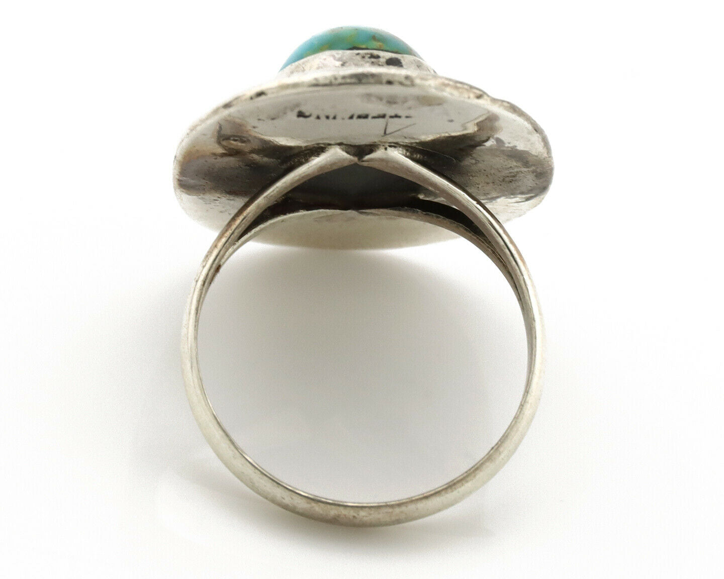 Navajo Ring .925 Silver Blue Gem Turquoise Native American Artist C.80's