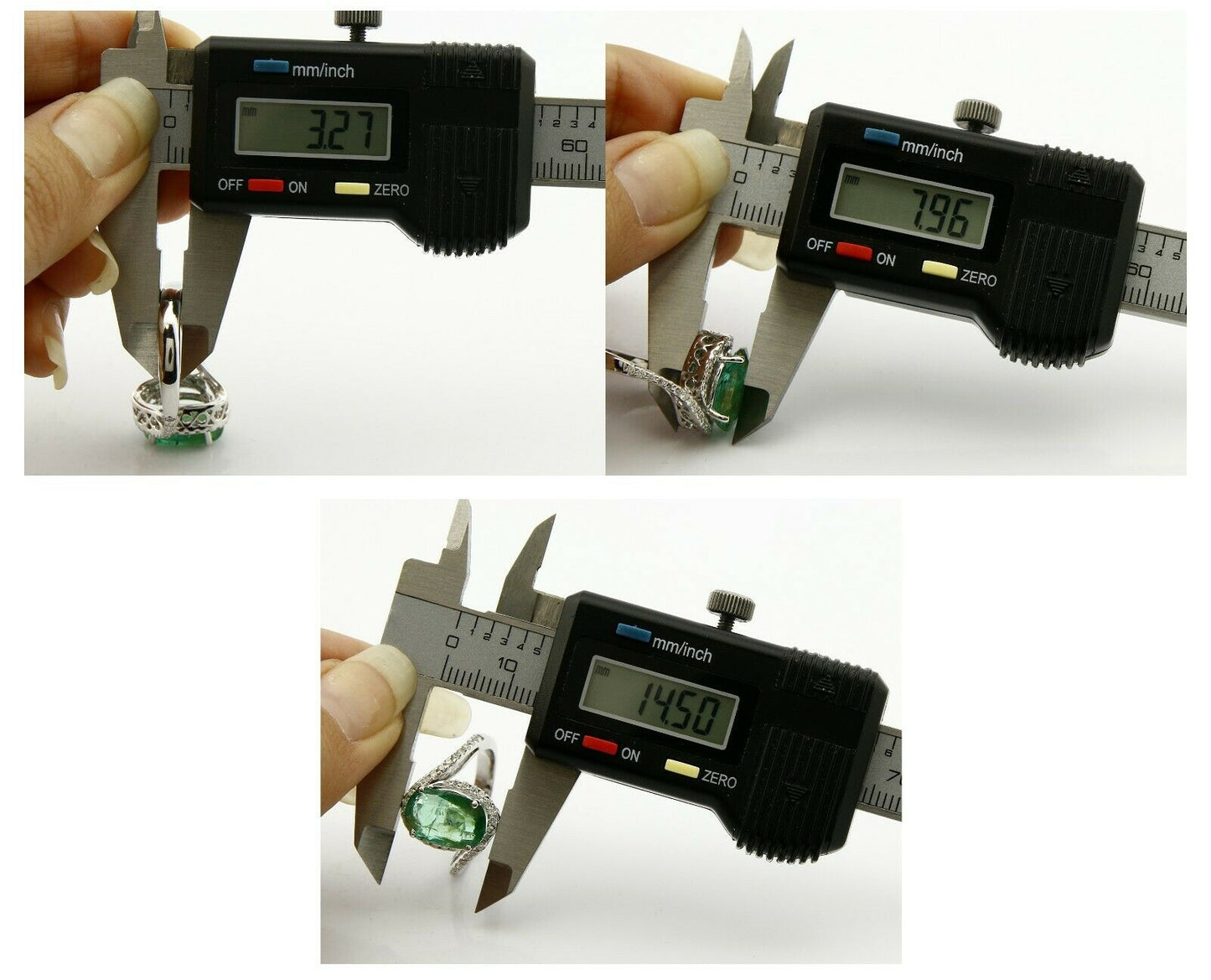 Women's Natural Mined Emerald & Diamond 3.31 tcw 14k SOLID White Gold Ring