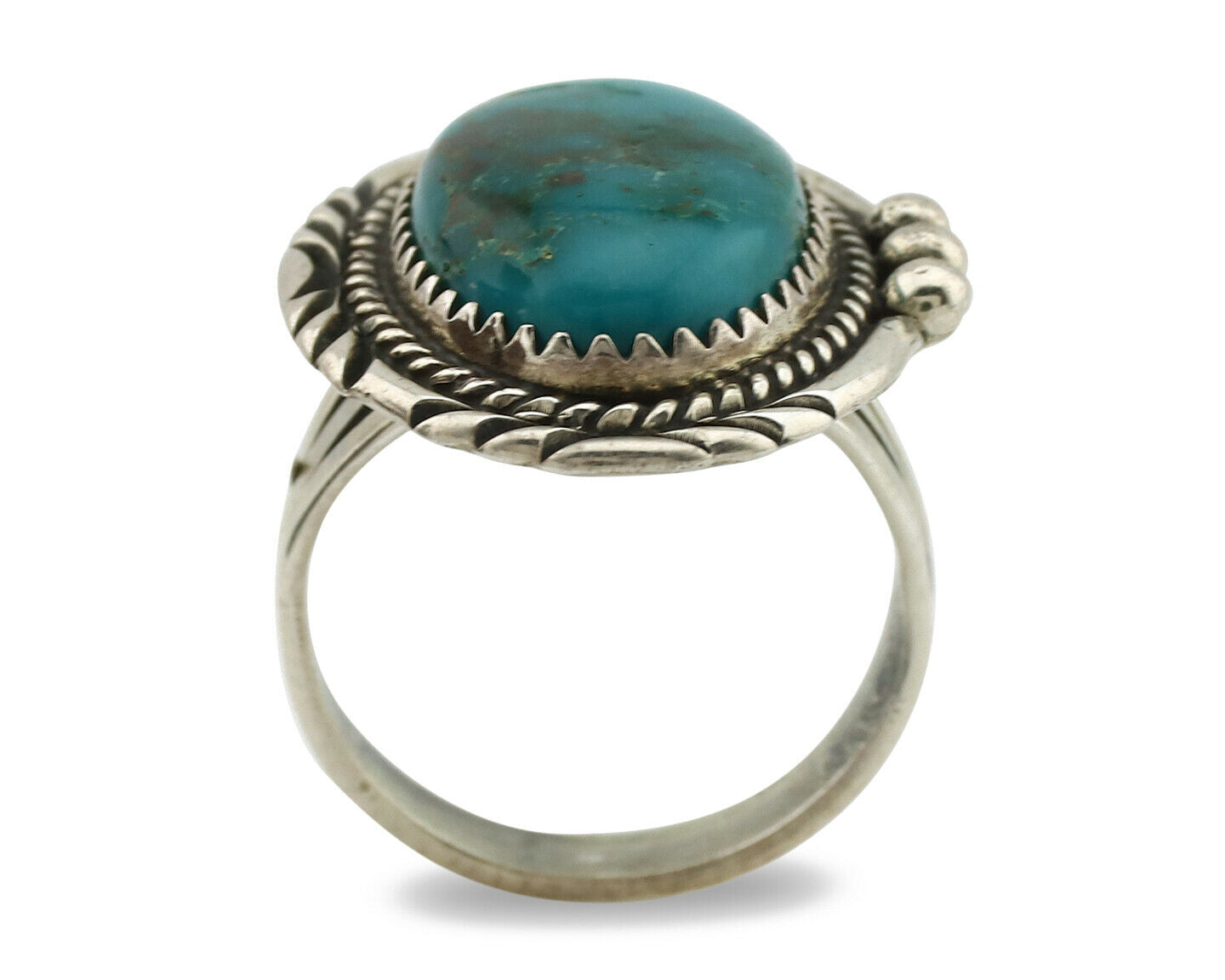 Navajo Ring .925 Silver Kingman Turquoise Native American Artist C.1980's