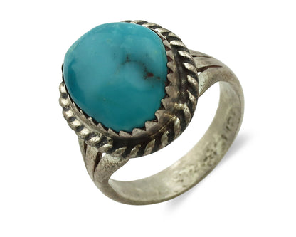Navajo Ring .925 Silver Natural Blue Turquoise Native American Artist C.1980's