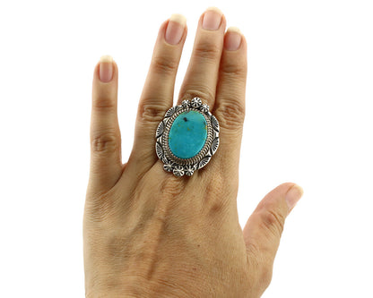 Navajo Ring 925 Silver Turquoise Mountain Artist Signed M Begay C.80's