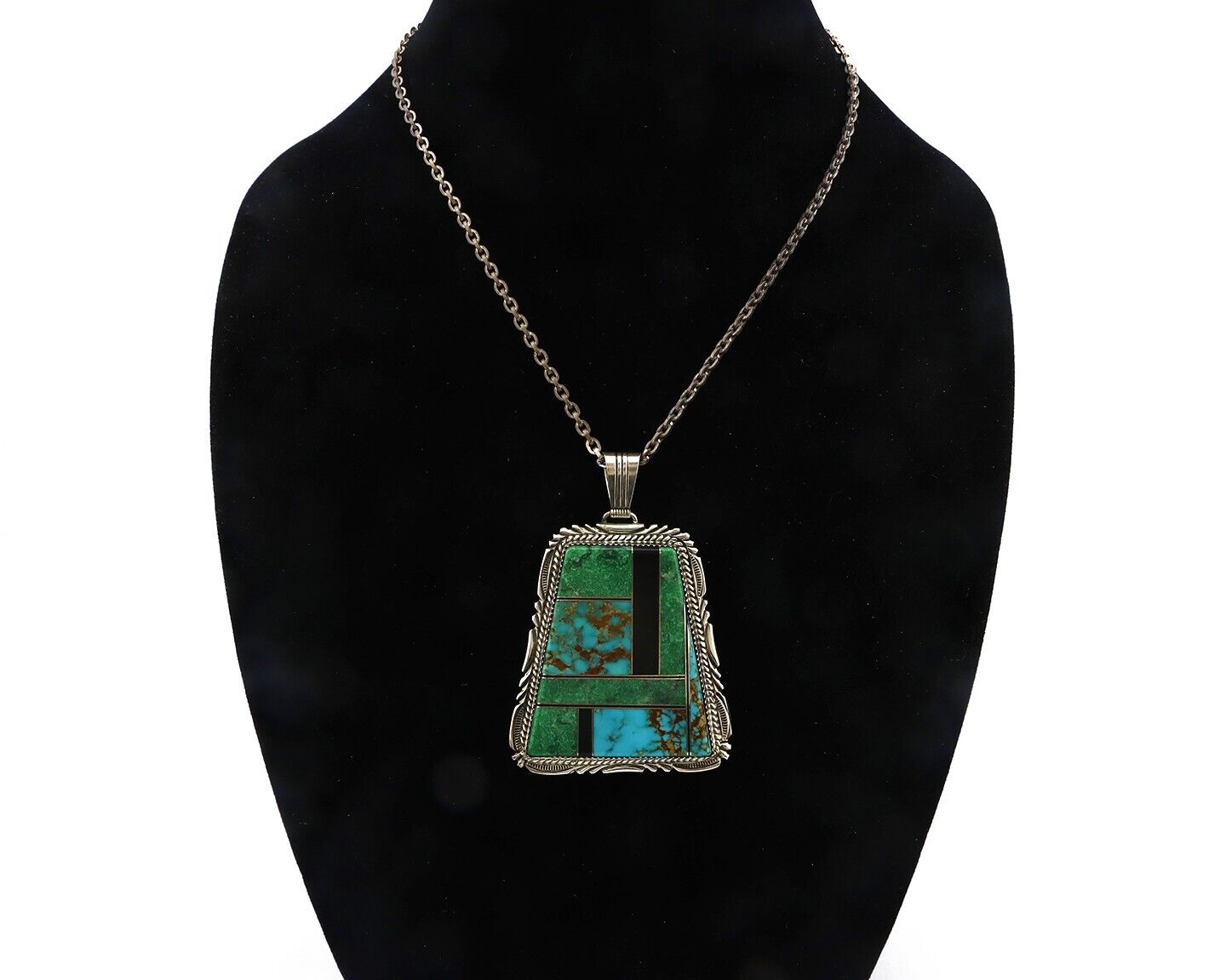 Navajo Necklace 925 Silver Turquoise & Onyx Artist Signed LTB C.80's