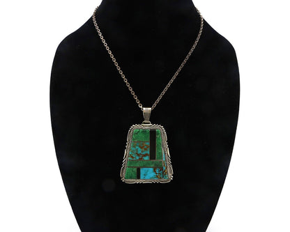 Navajo Necklace 925 Silver Turquoise & Onyx Artist Signed LTB C.80's