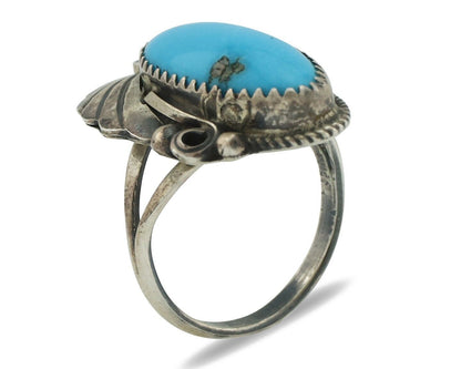 Navajo Ring 925 Silver Natural Morenci Turquoise Artist Signed Justin Morris C80