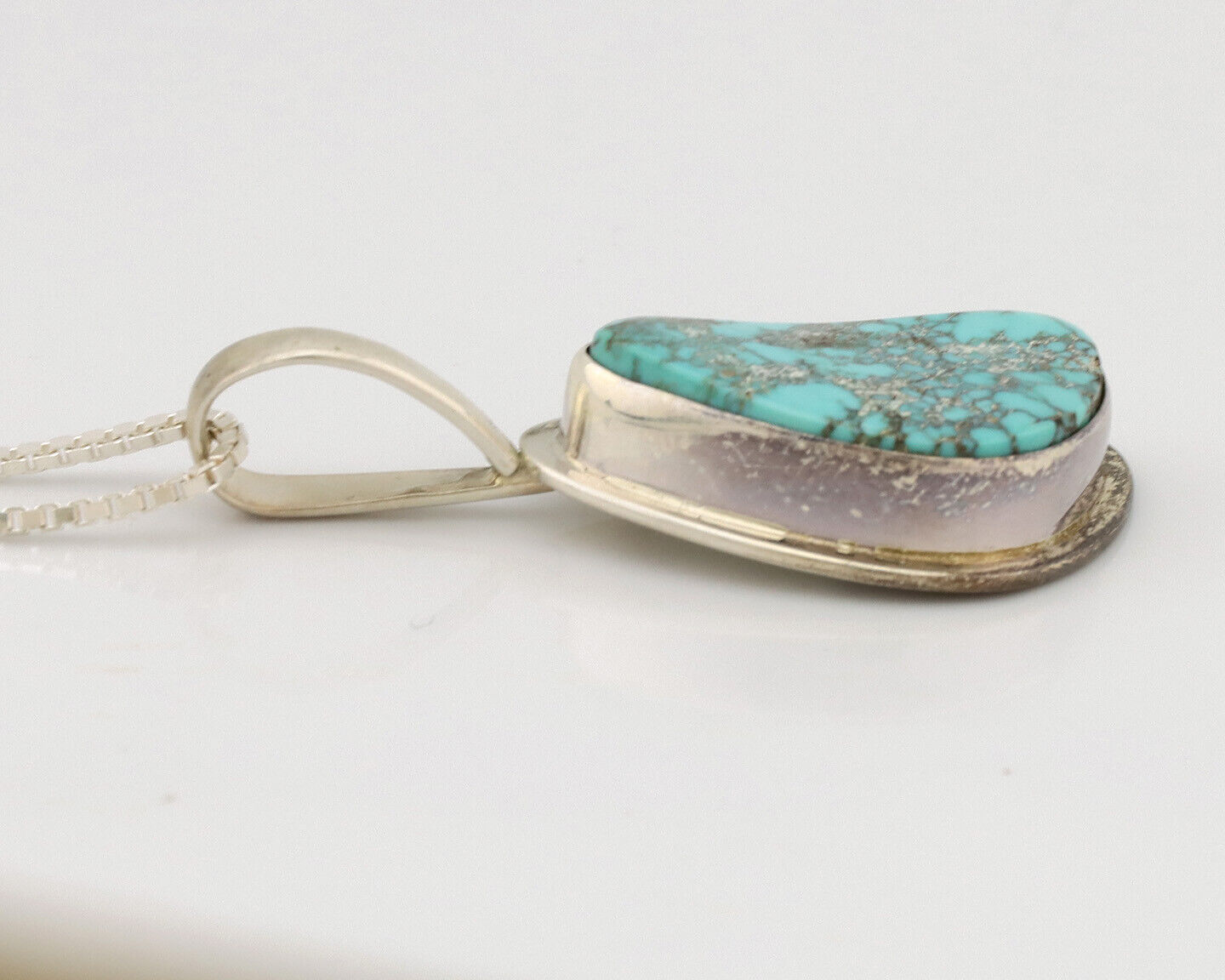 Navajo Necklace .925 Silver Fox Mine Turquoise Signed Doug Zachary C.1980's