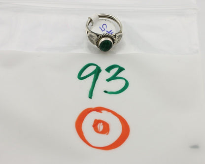 Navajo Ring .925 Silver Malachite Hand Stamped Native American Artist C.80's