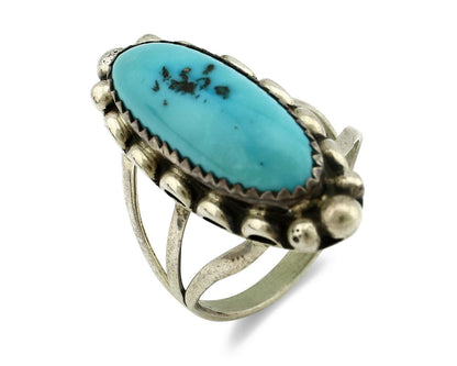 Navajo Ring .925 Silver Natural Blue Turquoise Artist Signed SC C.80's