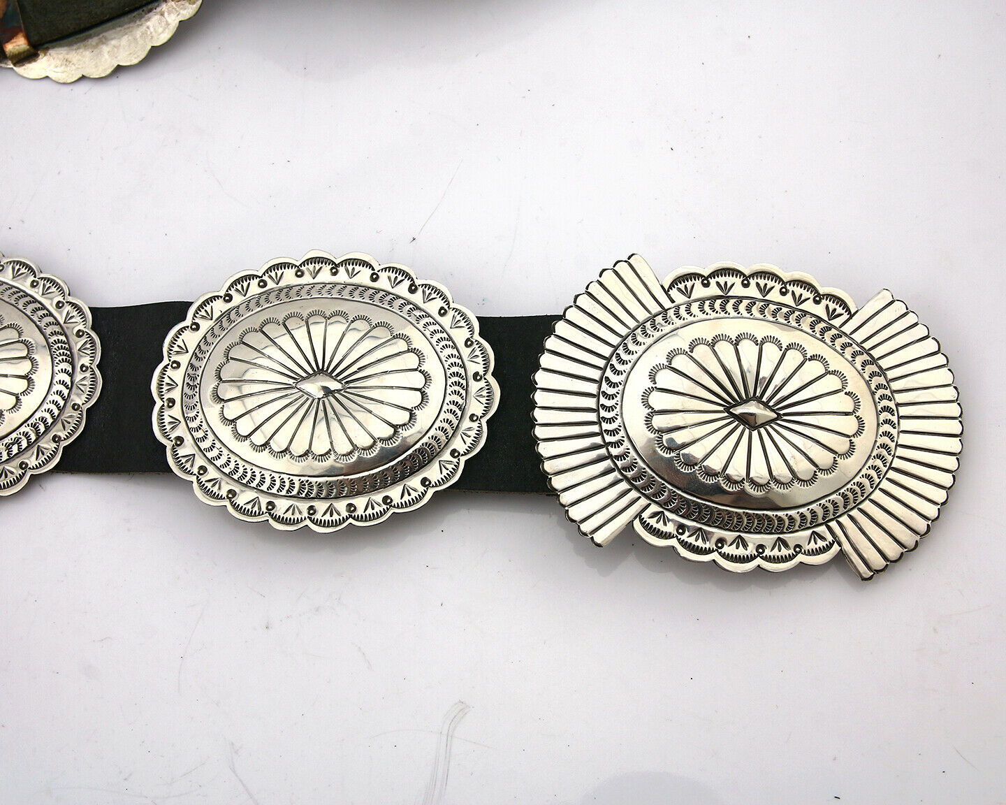 Navajo Concho Belt .925 Silver Hand Stamped Artist Susie James C.80's