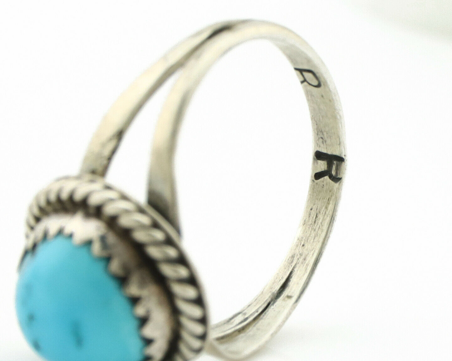 Navajo Ring .925 Silver Sleeping Beauty Turquoise Signed RR C.80's