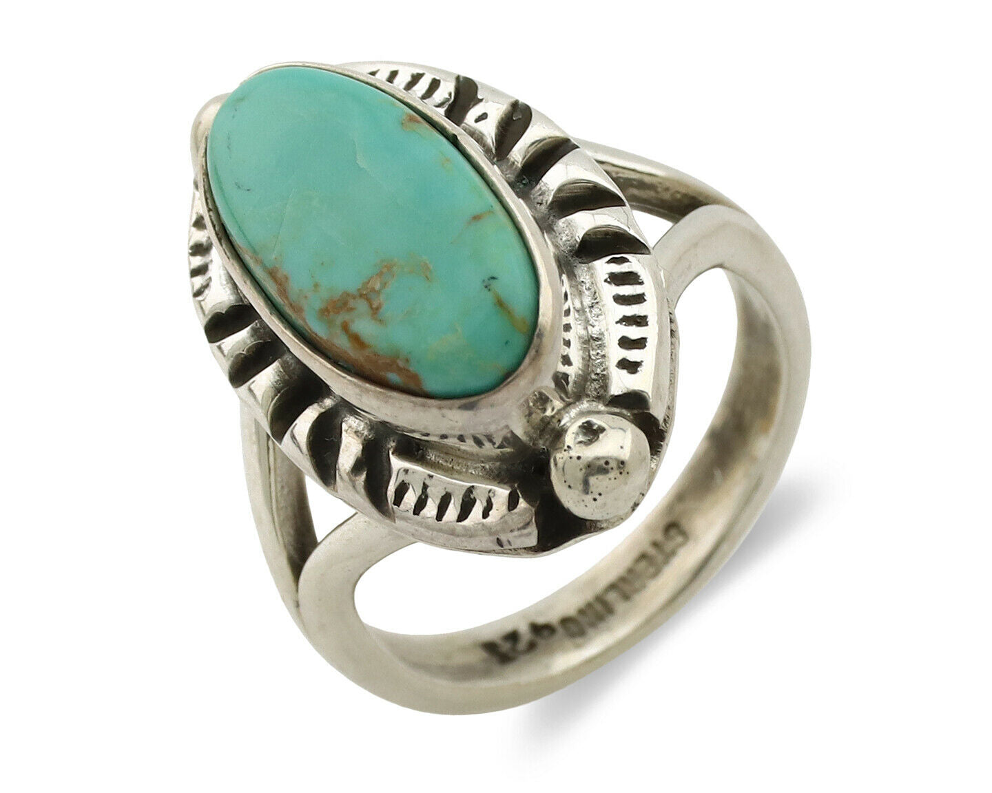 Navajo Ring .925 Silver Natural Mined Turquoise Artist Signed Gecko C.80's