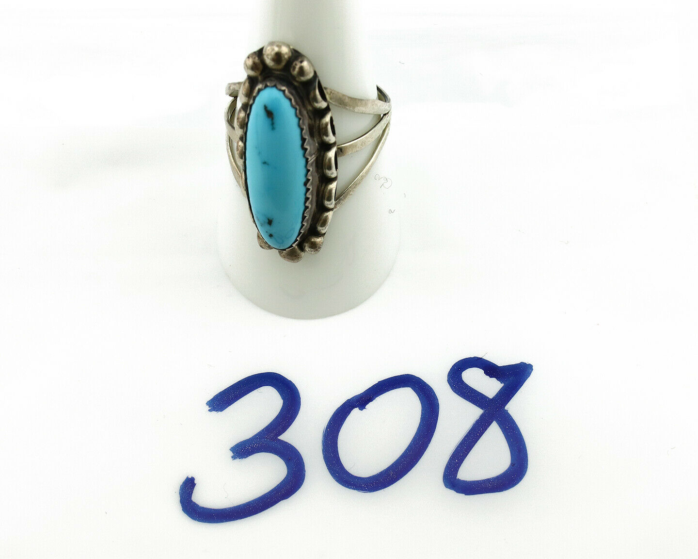 Navajo Ring .925 Silver Natural Blue Turquoise Artist Signed SC C.80's