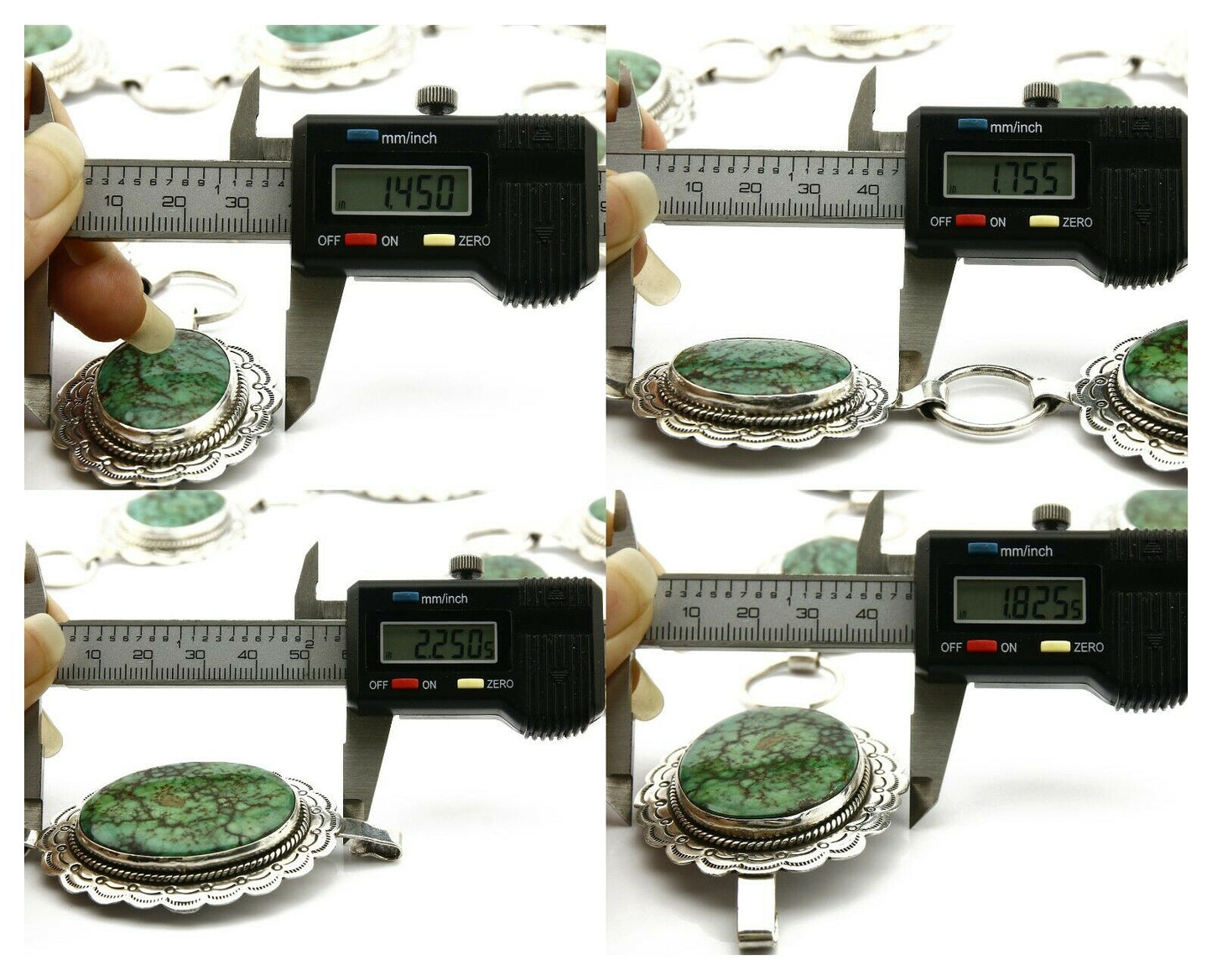 Navajo Concho Belt .925 Silver Turquoise Hand Stamped Signed JM C.80's