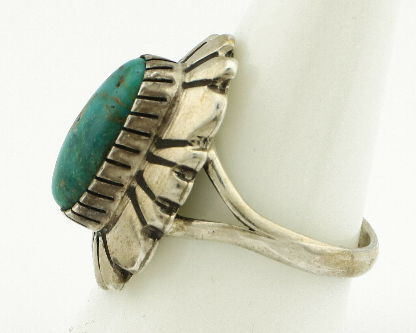Navajo Ring .925 Silver Green Turquoise Artist Signed M Montoya C.80's