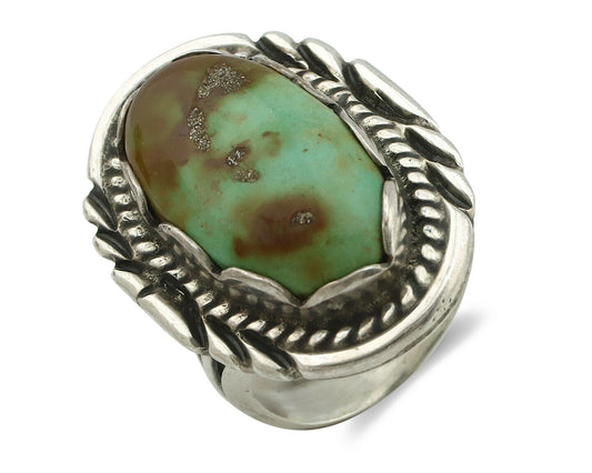 Navajo Ring .925 Silver Natural Green Turquoise Signed Apache C.80's