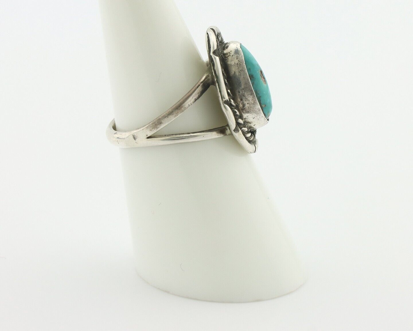 Navajo Handmade Ring .925 Silver Kingman Turquoise Native Artist C.80's