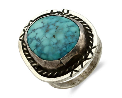 Navajo Ring .925 Silver Spiderweb Turquoise Native American Artist C.80's