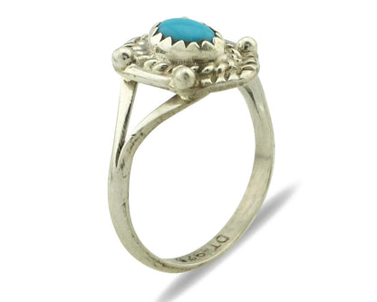 Navajo Ring .925 Silver Natural Blue Turquoise Artist Signed DT C.80's