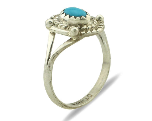 Navajo Ring .925 Silver Natural Blue Turquoise Artist Signed DT C.80's