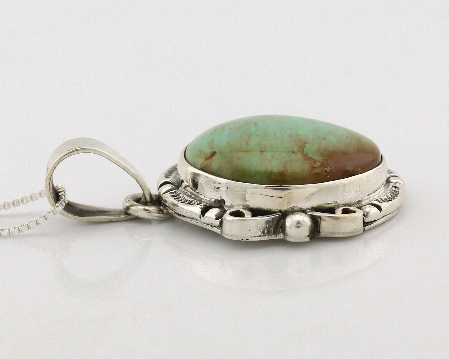 Navajo Necklace .925 Silver Kingman Turquoise Native American Signed C.1980's