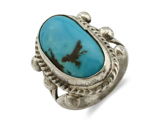 Navajo Ring .925 Silver Morenci Turquoise Native American Artist C80s