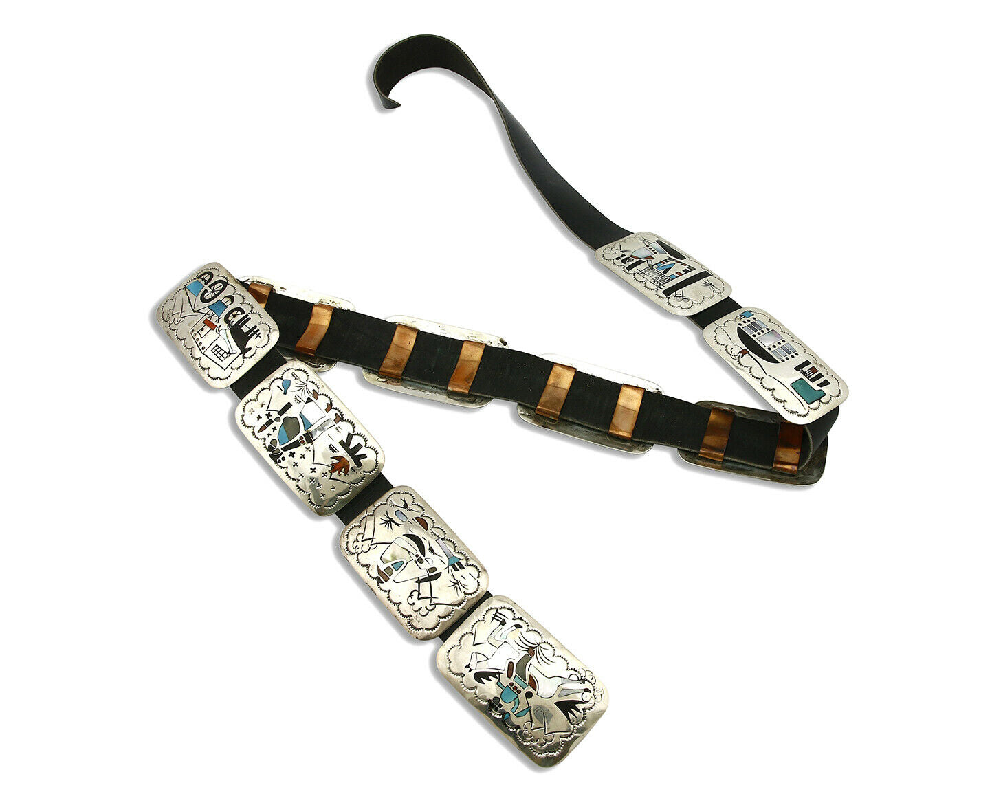 Navajo Concho Belt .925 Silver Inlaid Signed Artist Benson Boyd C.80's