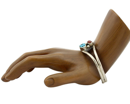 Navajo Bracelet .925 Silver Turquoise & Coral Artist Native American C.1980's