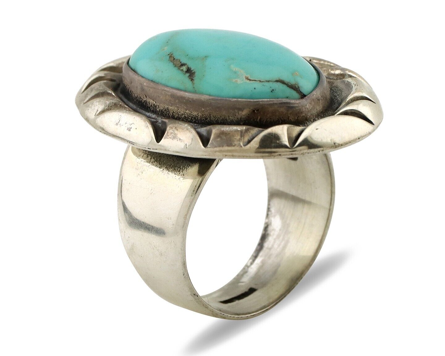 Navajo Ring 925 Silver Natural Blue Turquoise Native Artist Signed C Montoya C80