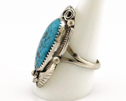 Navajo Inlay Band Ring 925 Silver Blue Morenci Turquoise Signed Justin Morris