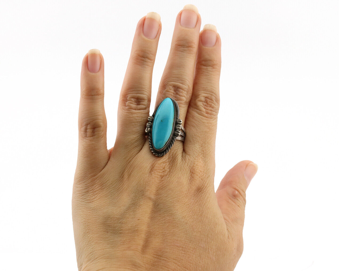 Navajo Ring .925 Silver Sleeping Beauty Turquoise Native American Artist C.1980s
