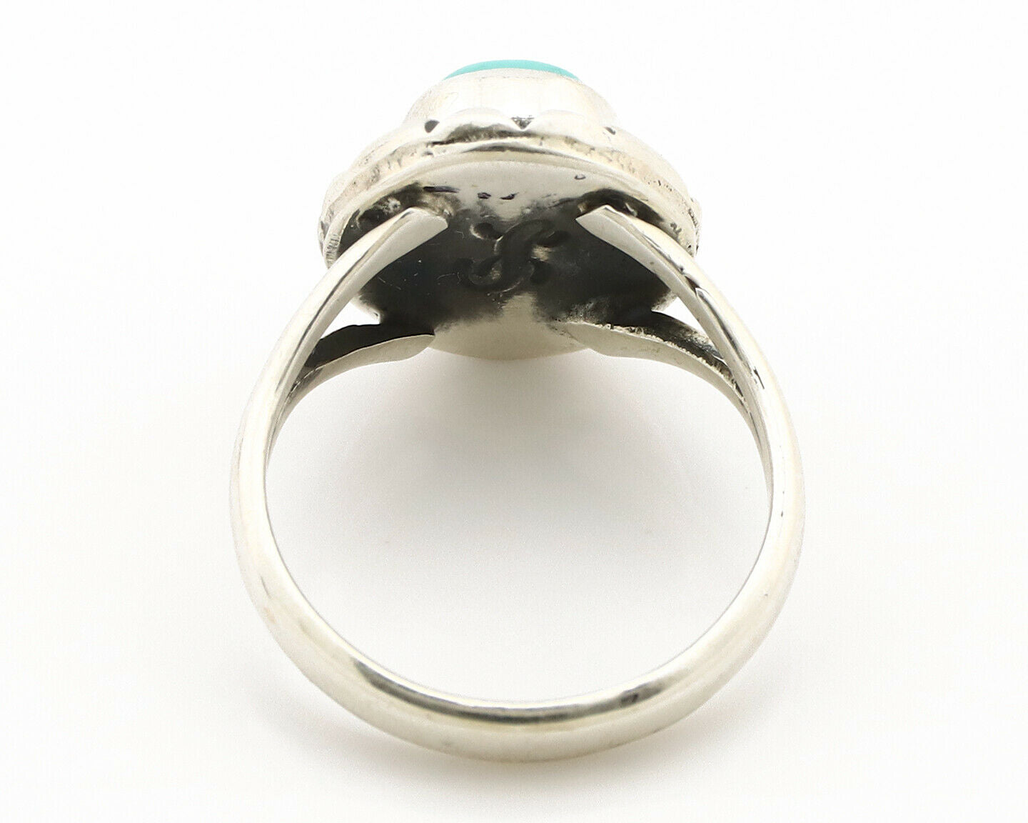 Navajo Ring .925 Silver Kingman Turquoise Artist Signed Gecko C.90's