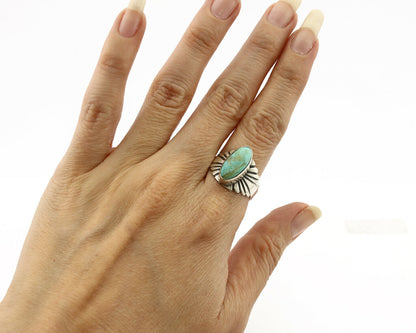 Navajo Ring .925 Silver Kingman Turquoise Artist Signed Apache C.80's