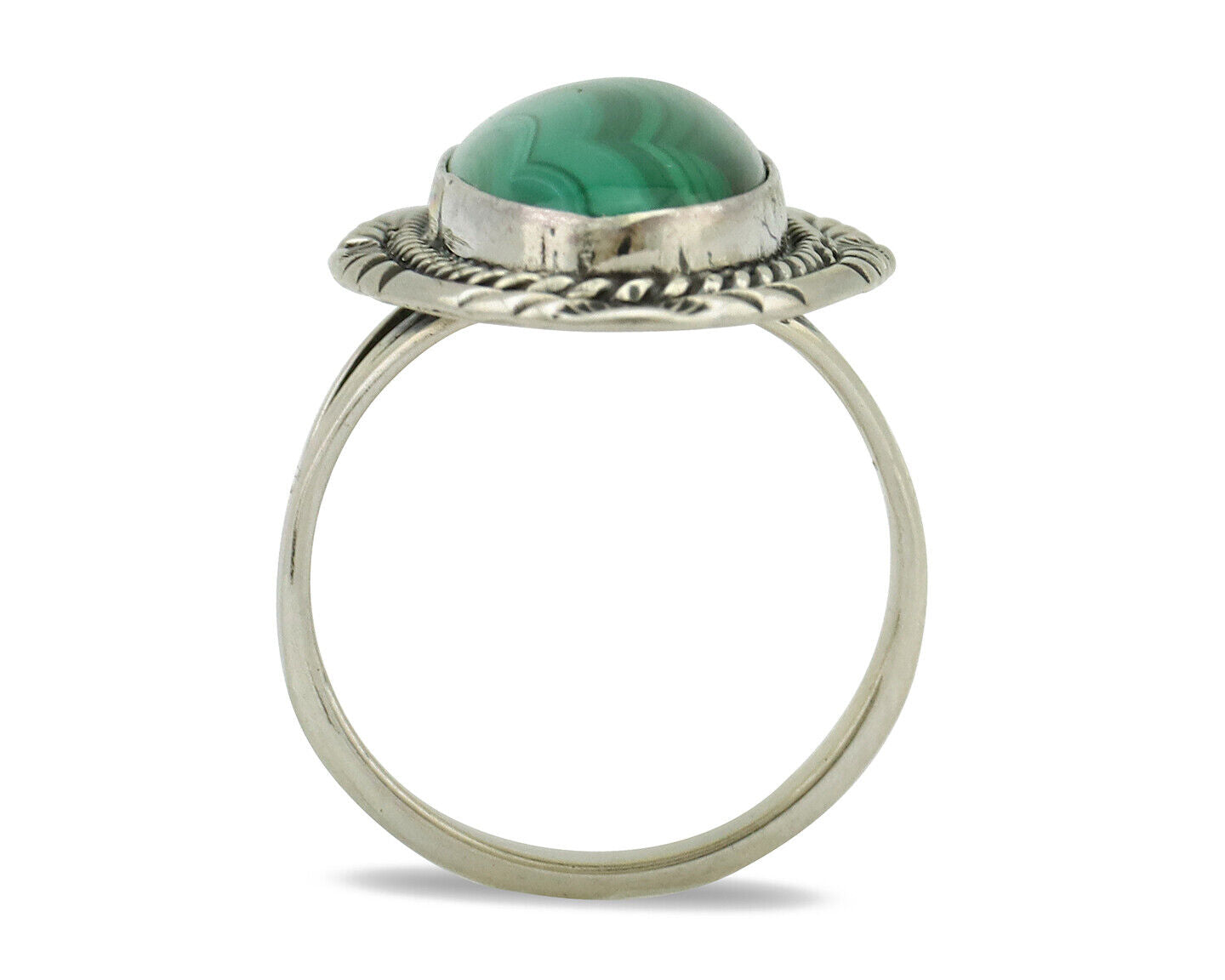 Navajo Ring 925 Silver Natural Green Malachite Signed William Denetdale C.80's