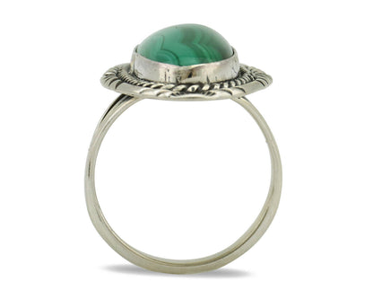 Navajo Ring 925 Silver Natural Green Malachite Signed William Denetdale C.80's