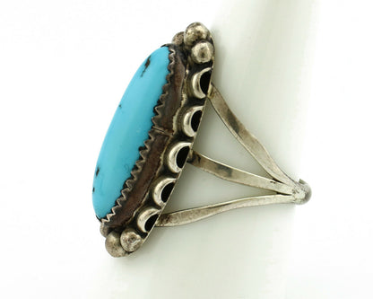 Navajo Ring .925 Silver Natural Blue Turquoise Artist Signed SC C.80's