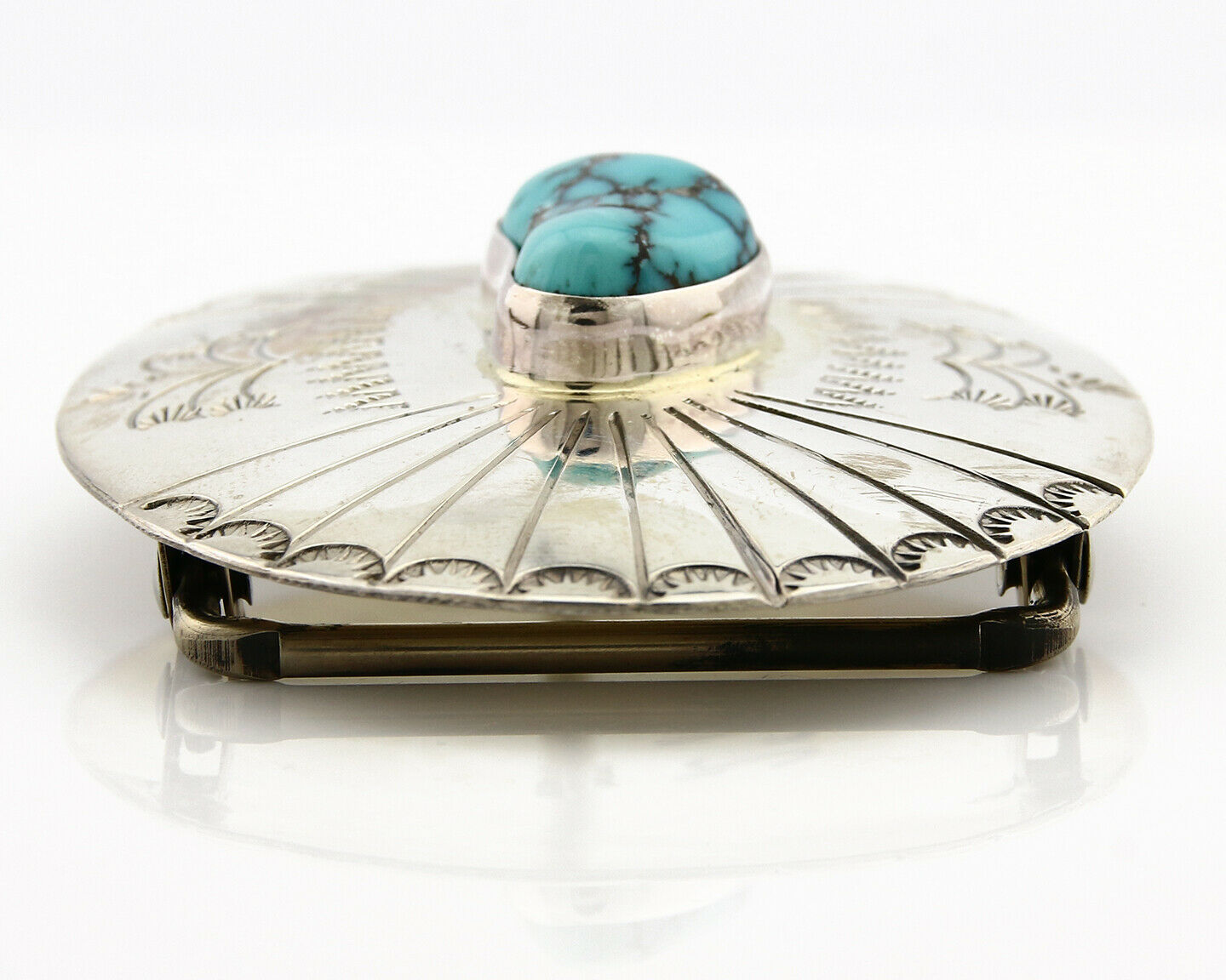 Navajo Belt Buckle .925 Silver Blue Turquoise Signed Tim Guerro C.80's