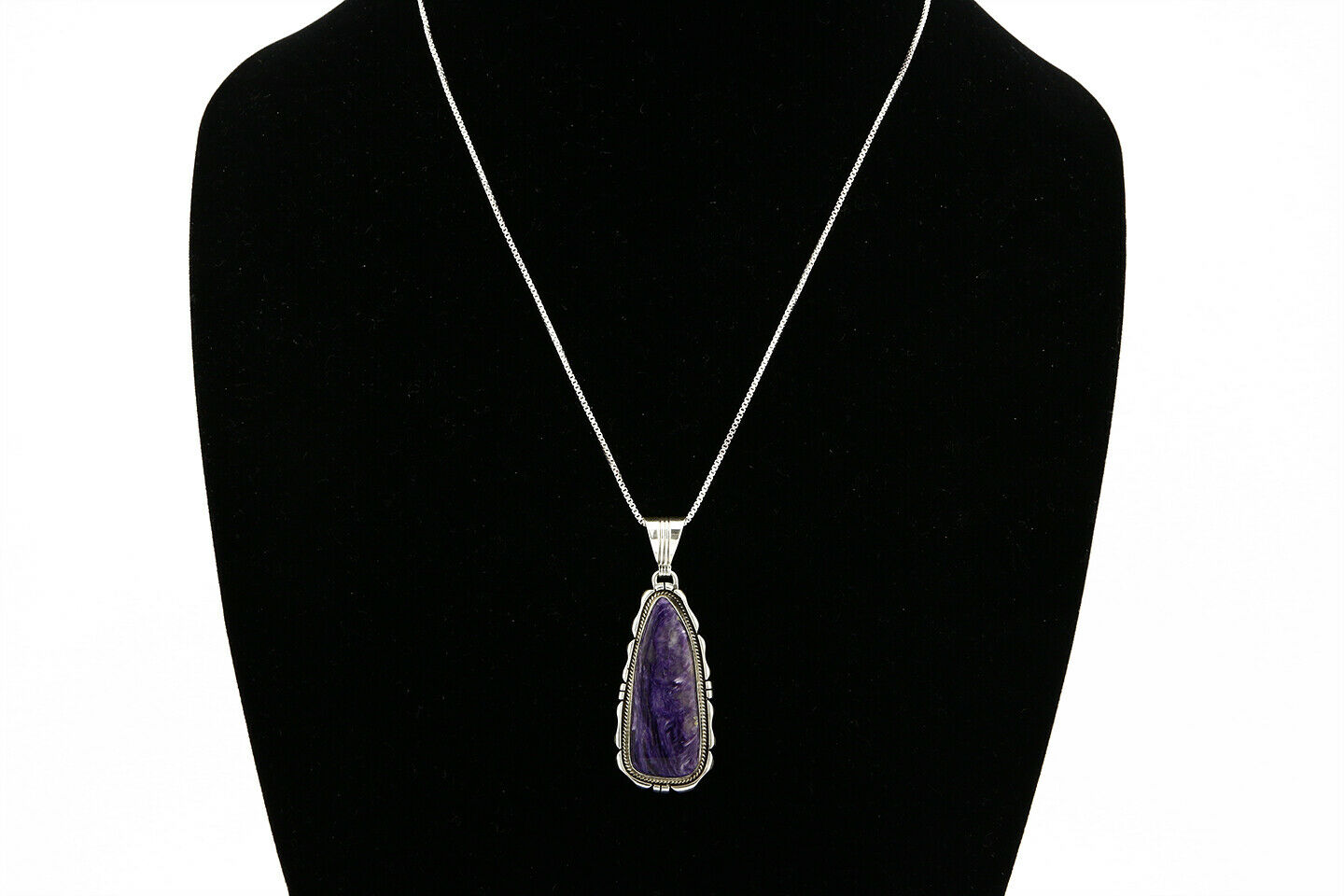 C.1980's Navajo Signed Ted Etsitty .925 Silver Charoite Handmade Necklace