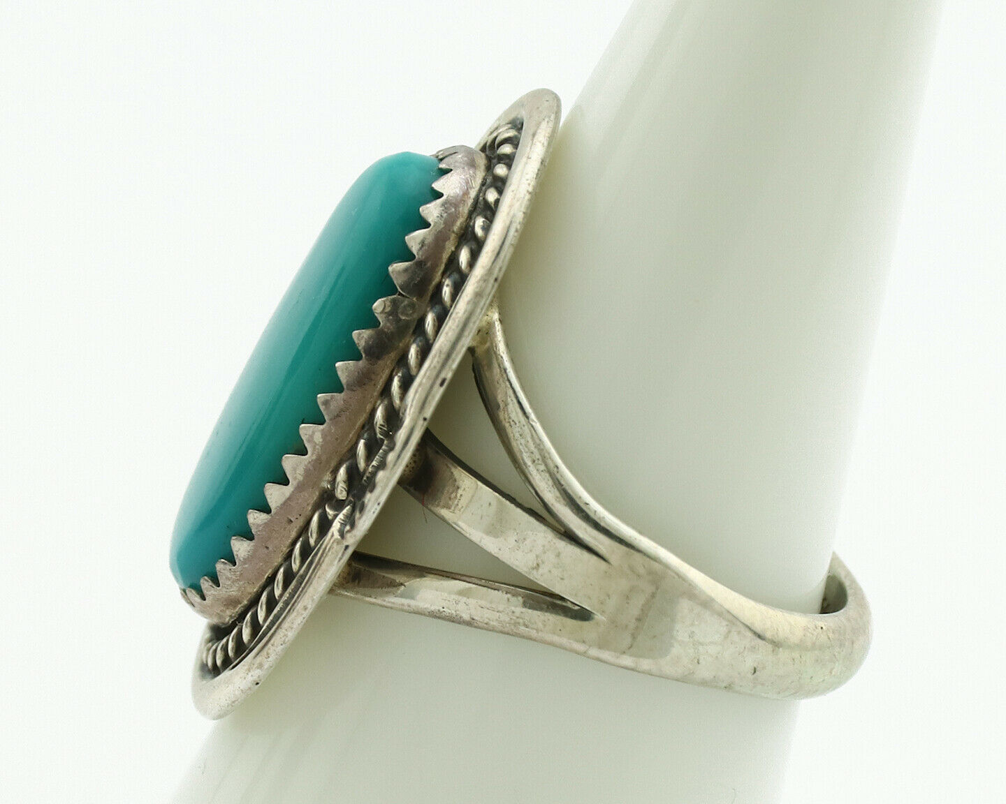 Navajo Ring .925 Silver Blue Turquoise Signed M Begay C.1980's