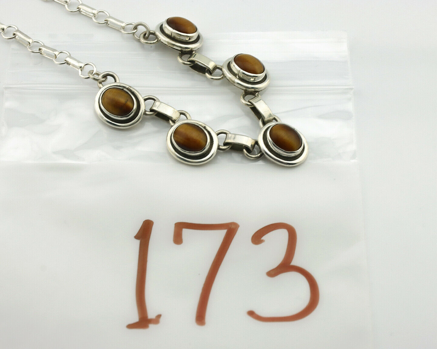 Navajo Necklace .925 Silver Tiger Eye Sapphire Native American Artist C.80's