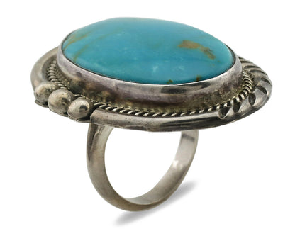 Navajo Ring .925 Silver Natural Turquoise Artist Signed KH C.80s