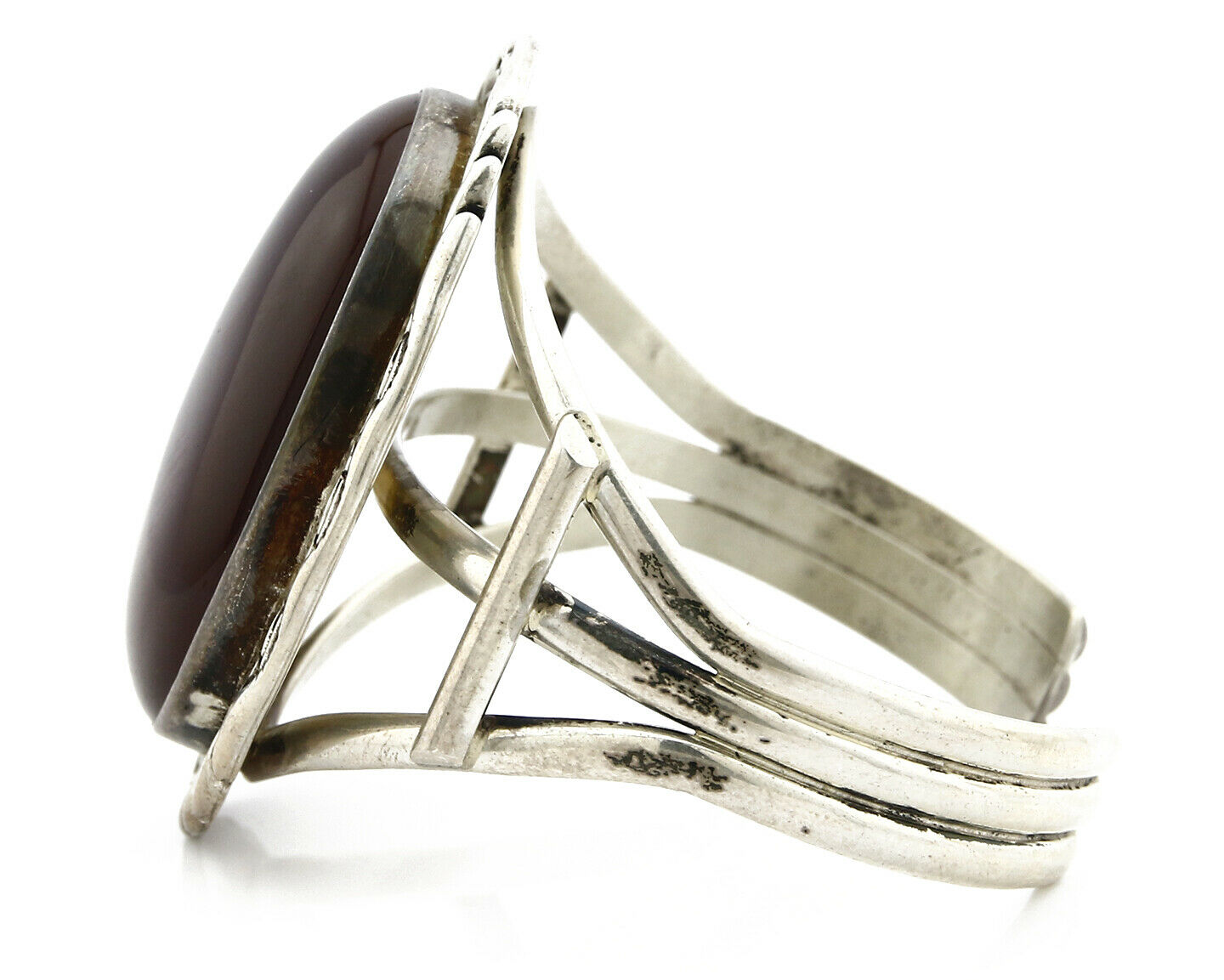 Women's Navajo Bracelet .925 Silver Natural Agate Cuff Artist Gilbert Nelson C80