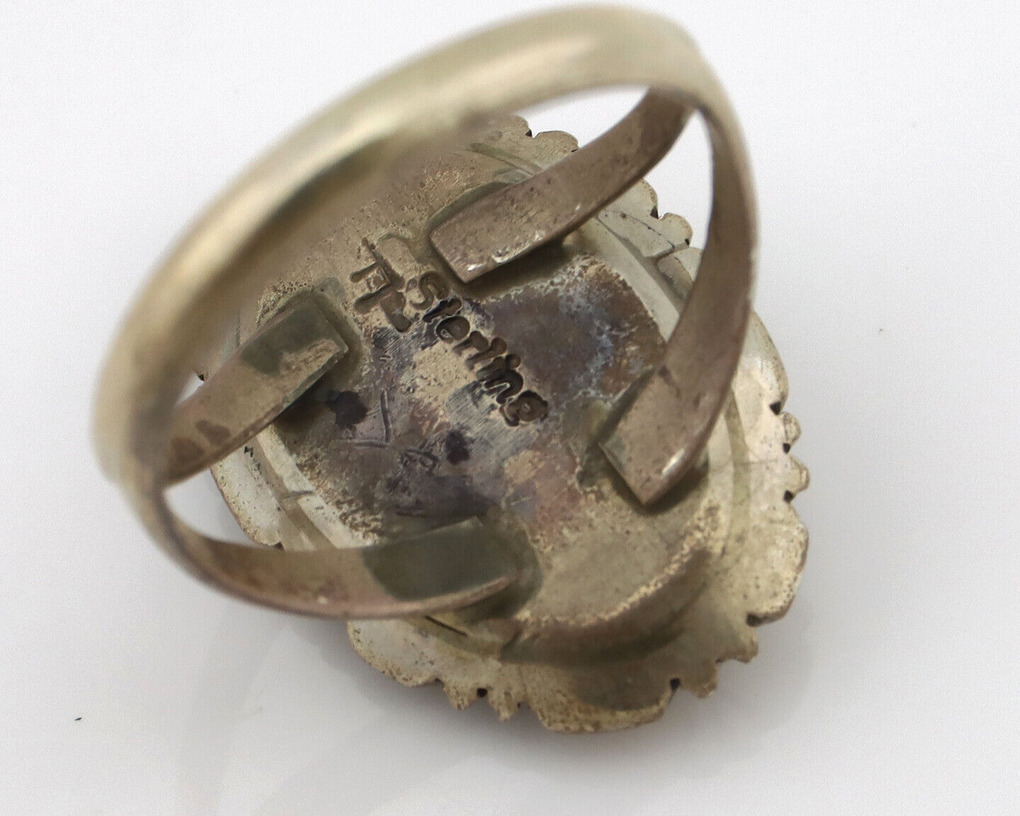 Navajo Ring 925 Silver Natural Black Spiderweb Turquoise Native Artist C.80's