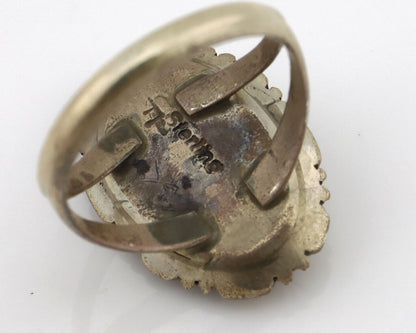 Navajo Ring 925 Silver Natural Black Spiderweb Turquoise Native Artist C.80's