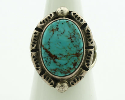 Navajo Ring .925 Silver Blue Spiderweb Turquoise Signed Gecko C.1980's
